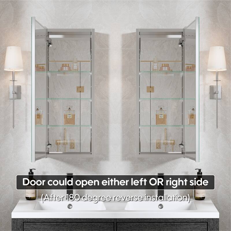 Recessed or Surface Wall Mount Bathroom Medicine Cabinet With Adjustable Glass Shelves