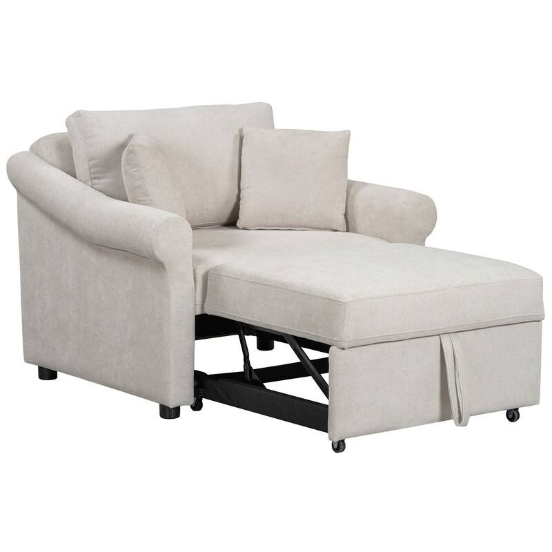 3-in-1 Convertible Sleeper Chair with Adjustable Backrest, Chenille Chair Bed Single Lounger Chair for Living Room