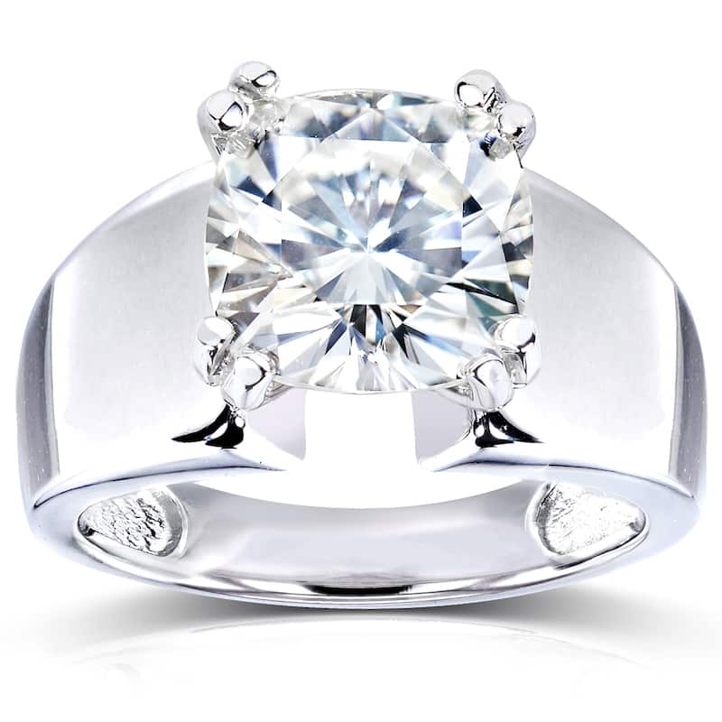 Kobelli 3 Carat Lab Grown Diamond Certified 14k Solid Gold Cushion Solitaire Extra Wide Heidi Ring - White - 9.5