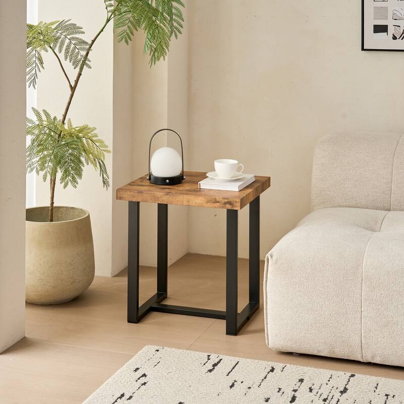 Small Tea Table, Walnut Night Stand, MDF Side Table, Sofa Table with Metal Leg