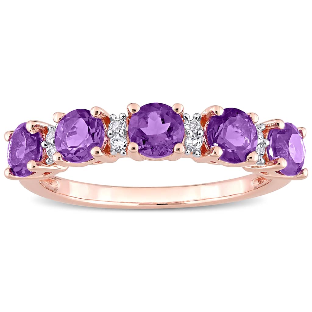 Miadora Rose Plated Sterling Silver Amethyst and White Topaz Stackable Eternity Wedding Band Ring