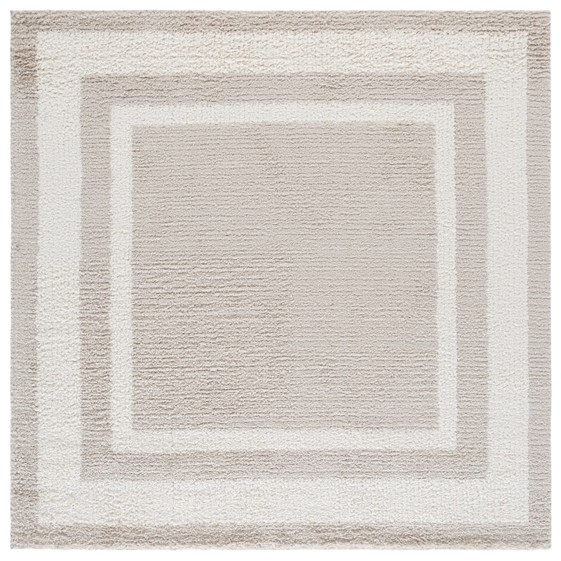 SAFAVIEH Gemma Shag Elmine Border Plush Thick Rug - 6'7" Square - Beige/Ivory