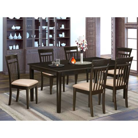 7 Pc Formal Dining room Set - Dinette Table Featuring Leaf and 6 Dining Chairs - Cappuccino Finish (Seat Type Option)