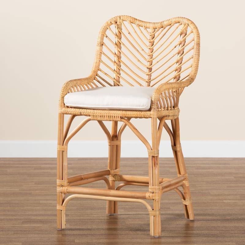 Arween Modern Bohemian Natural Brown Rattan Counter Stool