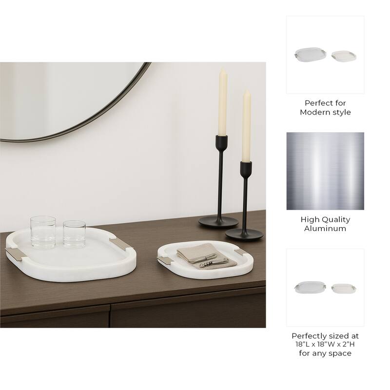 Decorative Square Wood Accent Tray - Set of 2 - 18", 14", White - 18.0"