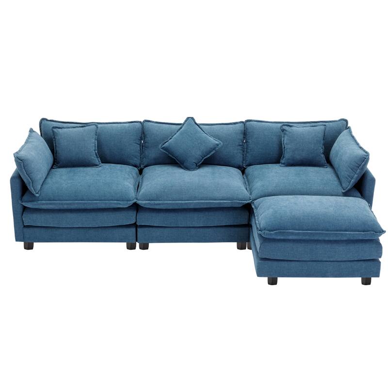 112.2" Modern L-Shaped 4-Seat Sectional Sofa with Removable Ottoman, 5 Plush Pillows, and Sturdy Construction