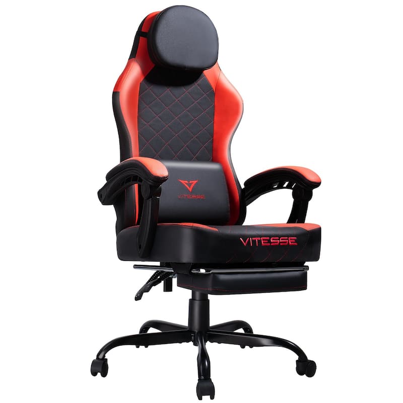 BOSSIN Ergonomic Gaming Chair – 400 lbs Support, PC/Racing Office Chair with Adjustable Swivel, Lumbar Vibration & Headrest - Red