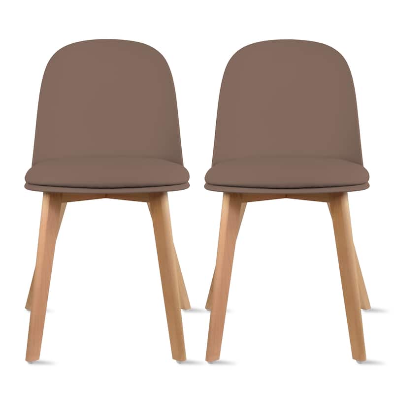 Set of 2 Modern Plastic Side Chairs with Wire Chrome Legs Ergonomic Dining Chairs for Kitchen, Dining Room, Office & Living Room - Cushion Brown
