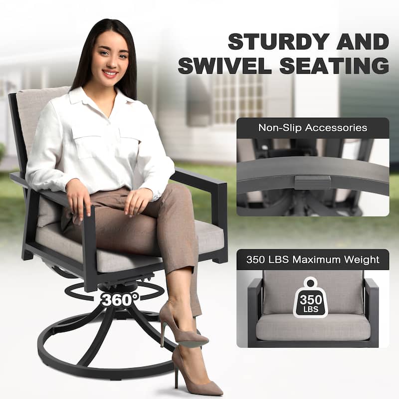 Outdoor 2-Piece Aluminum Swivel Chairs with Gray Cushions