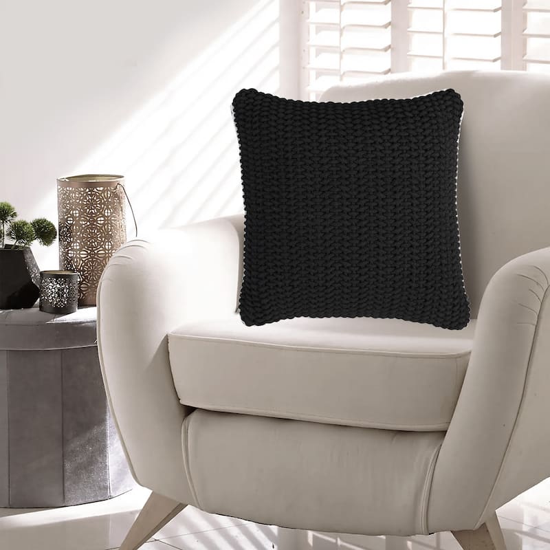Accent Throw Pillow Set of 4, 20 Inch Square, Handwoven Black Cotton