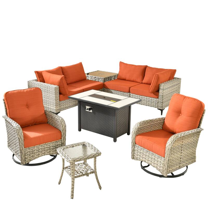 XIZZI 9-piece Patio Furniture Outdoor Wicker Chair Set with Fire Table