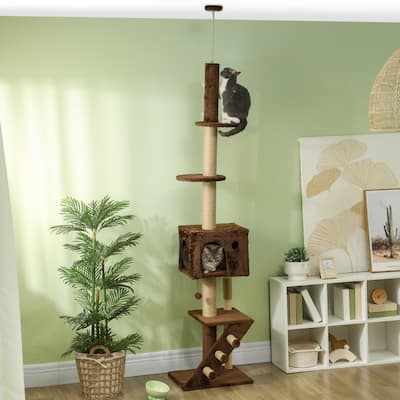 Adjustable Cat Tree 88"-104" with Condo, Platforms & Scratching Post - 18.9" W x 15.7" D x 88.6"H