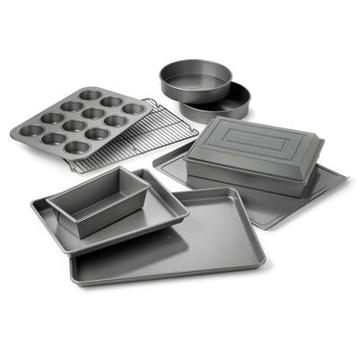 10-Piece Nonstick Bakeware Set, Includes Baking Sheet, Cookie Sheet, Cake Pans, Muffin Pan, and More, Dishwasher Safe, Silver