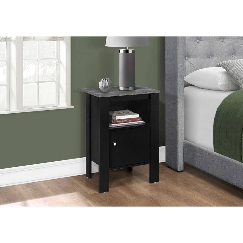 Wood Contemporary Square Nightstand with Shelf and Matte Finish - Black