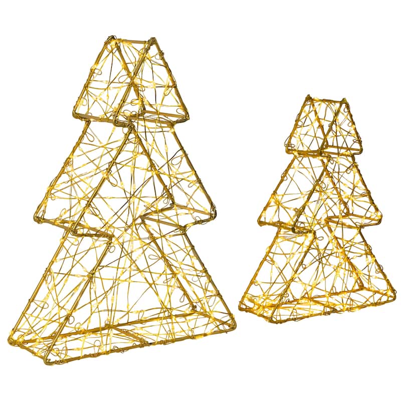 LED Lighted Wire Christmas Tree Decorations - 14" - Set of 2