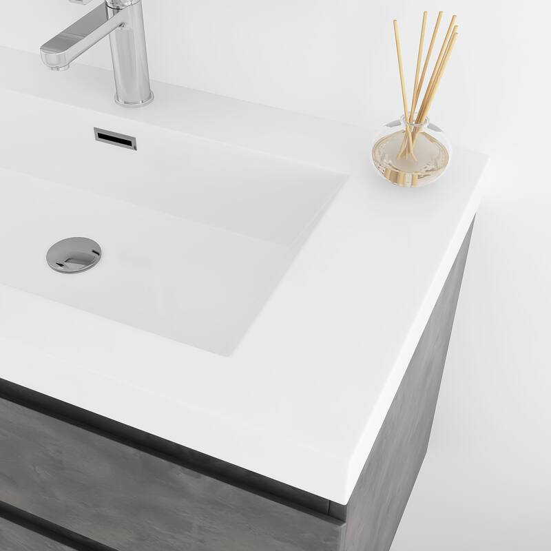 Floating Bathroom Vanity Integrated White Resin Sink