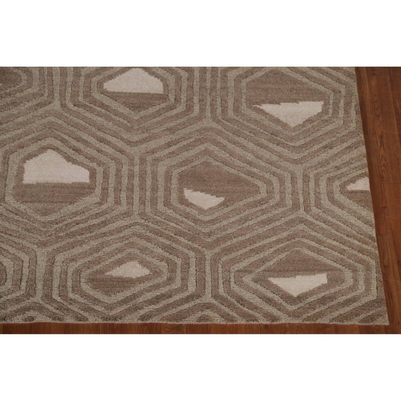 All-Over Geometric Modern Area Rug Handmade Wool Carpet - 8'1"x 9'10"