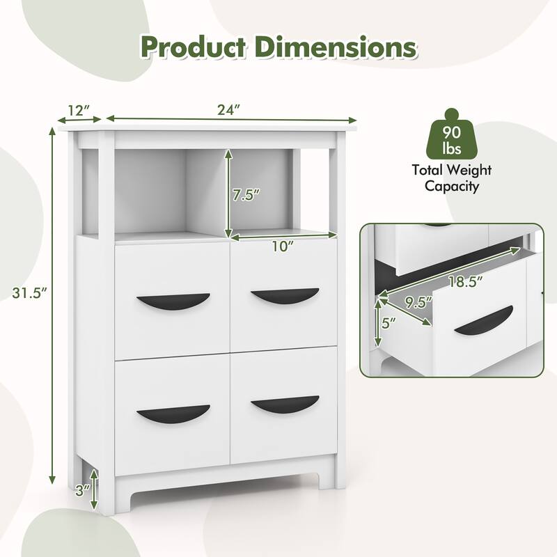 Gymax 24'' Floor Cabinet w/ 2 Open Compartments & 2 Drawers