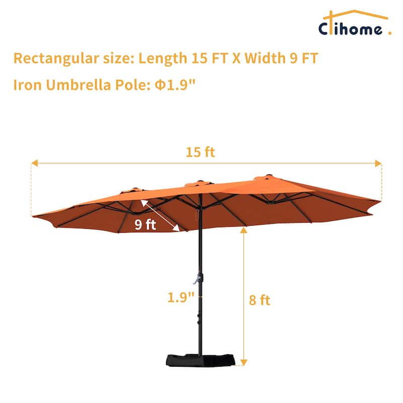 Clihome 15Ft Double-Sided Patio Market Umbrella, Outdoor Umbrella with Base