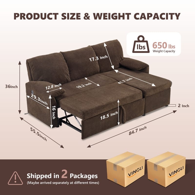 Modern L-Shaped Upholstered Velvet Sleeper Sectional Sofa bed with Chaise and Queen Pull Out Bed