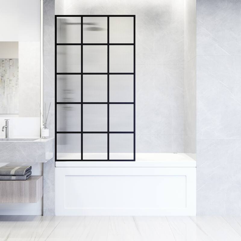 VIGO Mosaic 34" W x 62" H Framed Fixed Tub Screen in Matte Black