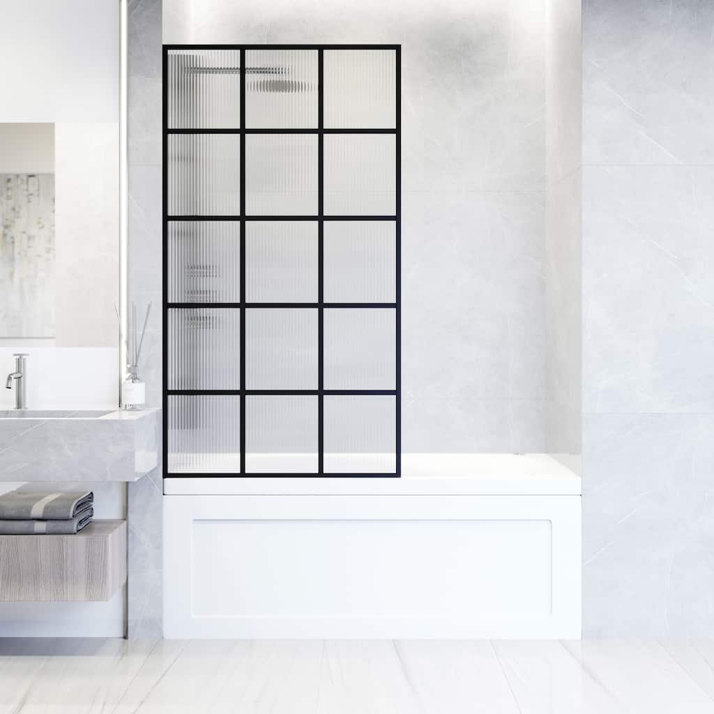 VIGO Mosaic 34" W x 62" H Framed Fixed Tub Screen in Matte Black