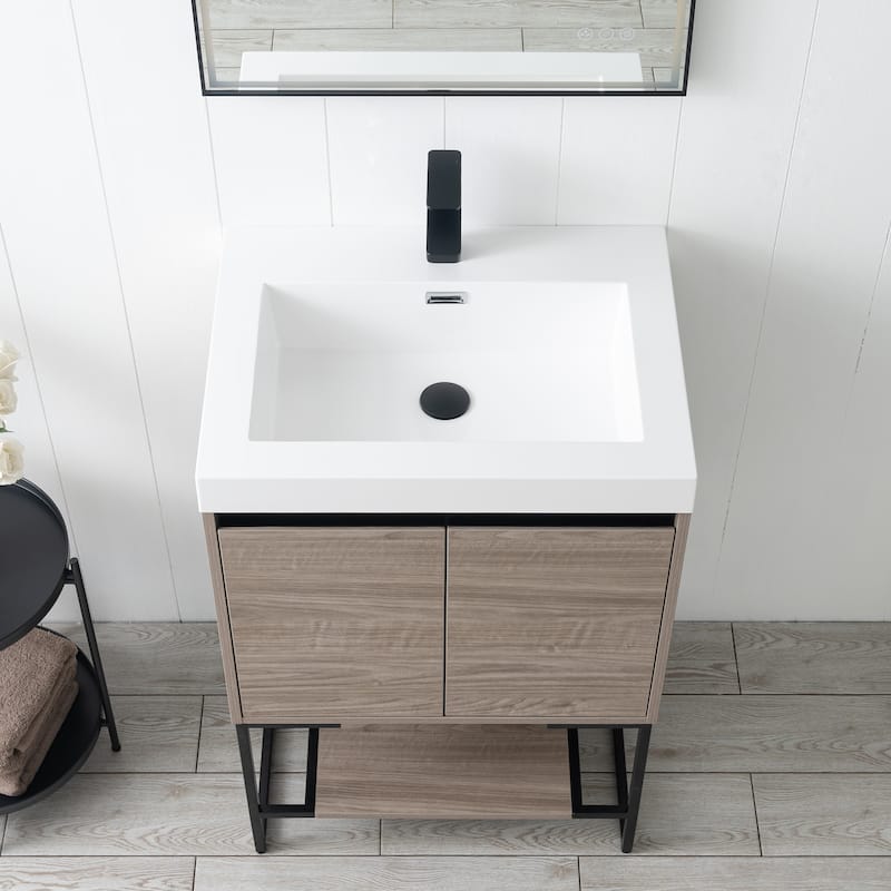Freestanding Bathroom Vanity Set with Open Shelf & Acrylic Sink