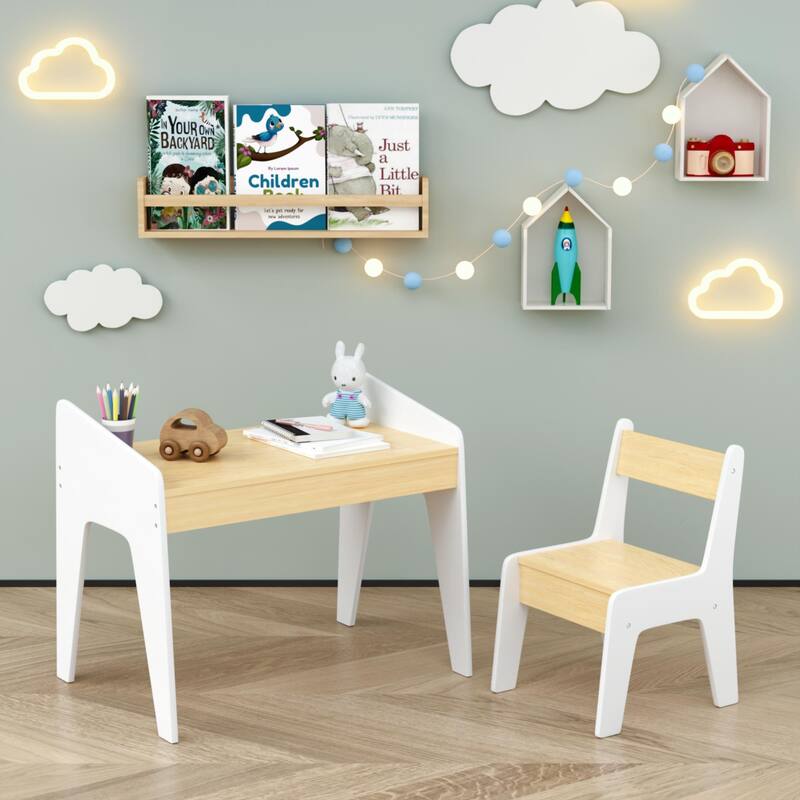 Kids Table Set with One Chair, Wooden Children Study Table, 2-8 Age Kids Funiture