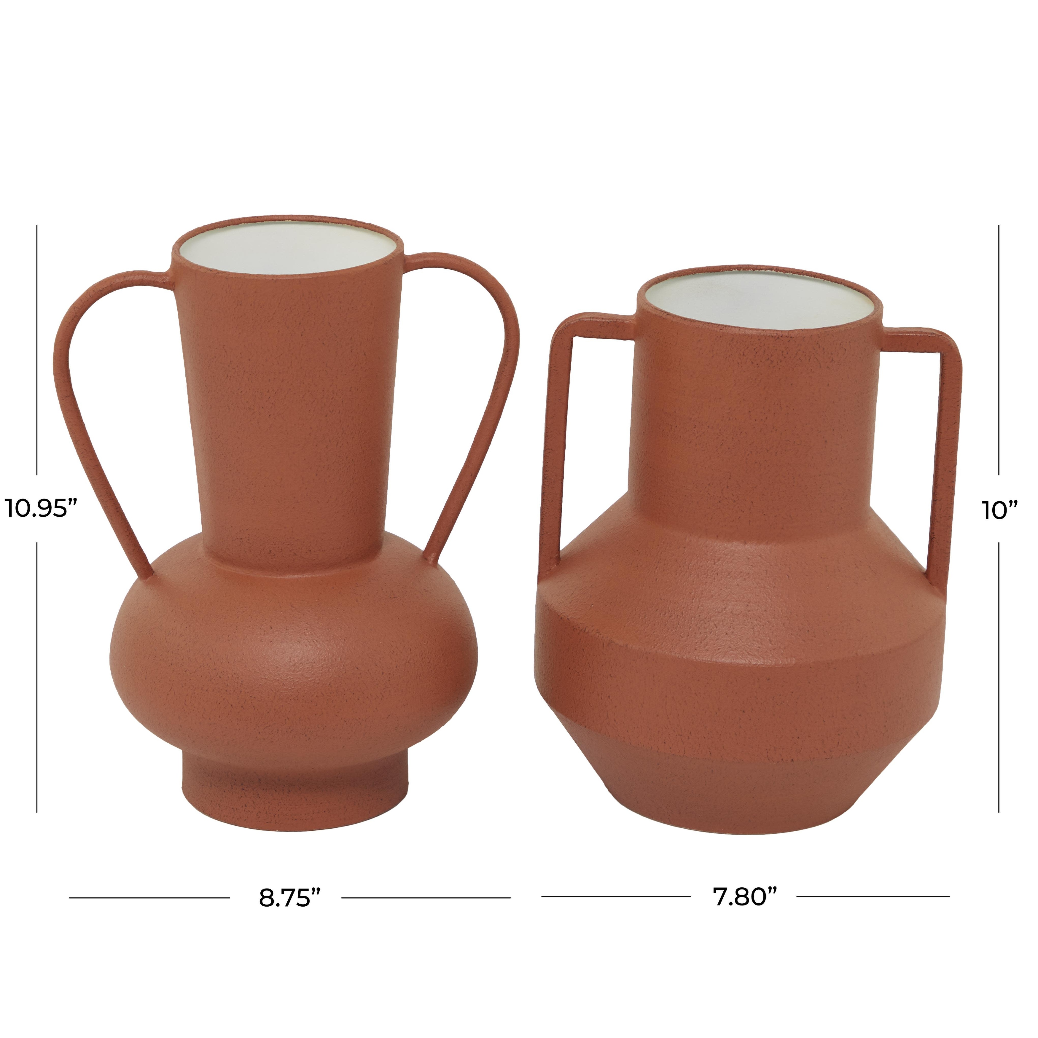 Orange Metal Decorative Vase with Handles (Set of 2)