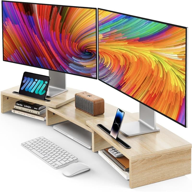 Stand Riser for 2 Monitors - Light Wood