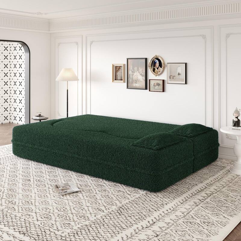 Modern Convertible Floor Sofa,15" Size,Teddy,2 Pillows,No Assembly