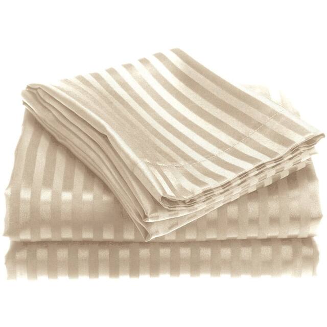 1800 Series Ultra Soft 4-Piece Embossed Stripe Bed Sheet Set - Stripe Sheet Set - Twin - Ivory