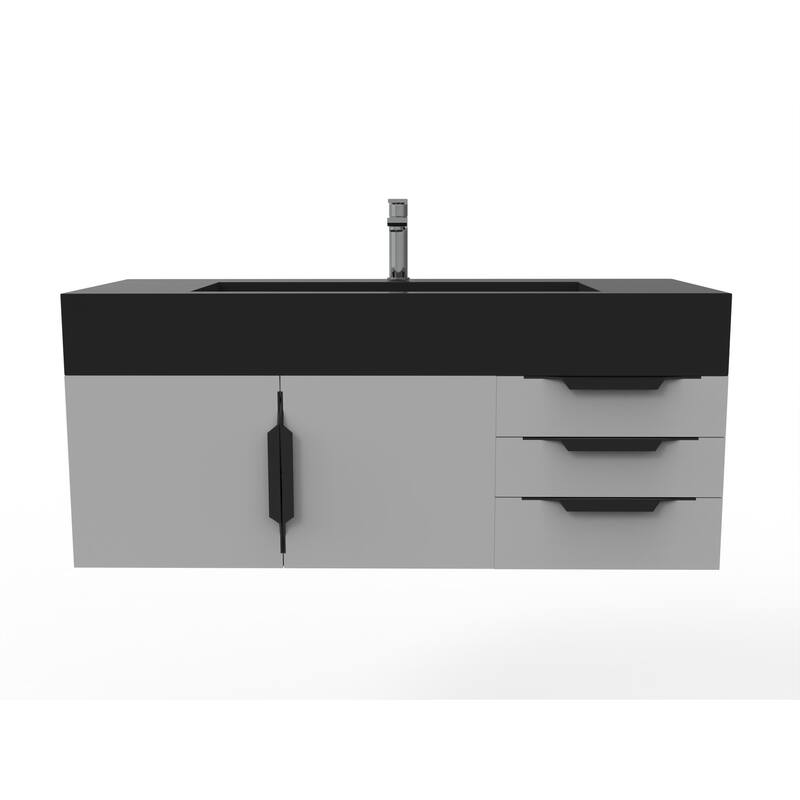 Nile 48" Wall Mounted Bathroom Vanity Set w/ Black Top