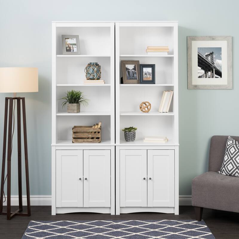 Tall Bookcase with 2 Shaker Doors, White