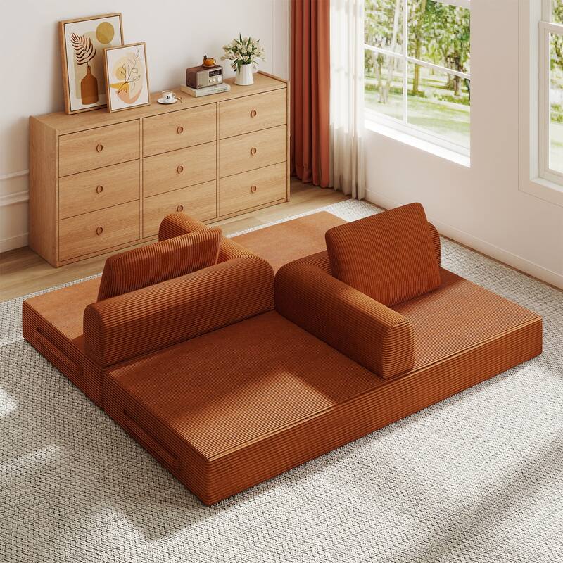 Convertible Sleeper Sofa Bed, Corduroy Folding Sleeper Couch with Pillow, Boneless Couch for Living Room, Floor Lounge Sofa