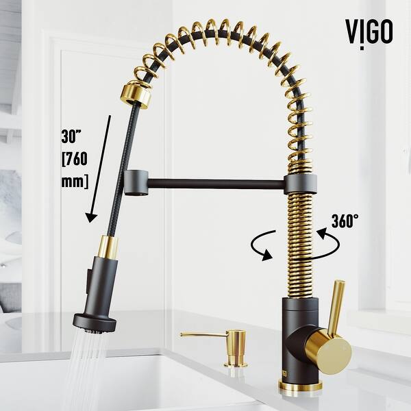Vigo Edison Pull Down Spray Kitchen Faucet In Matte Brushed Gold Matte Black With Soap Dispenser On Sale Overstock 31459867