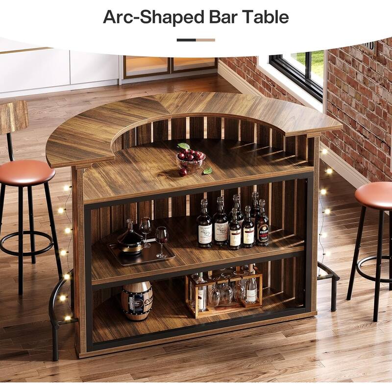 4-Tier Bar Table, 39.4" H Home Bar Unit with Footrest, Arc-Shaped Mini Bar Table
