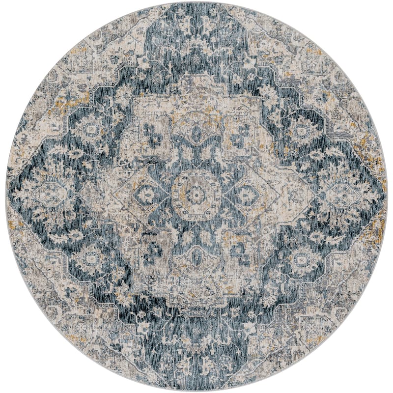 Livabliss Traditional Cardiff Medallion Area Rug - 7'10" x 7'10" Round - Teal