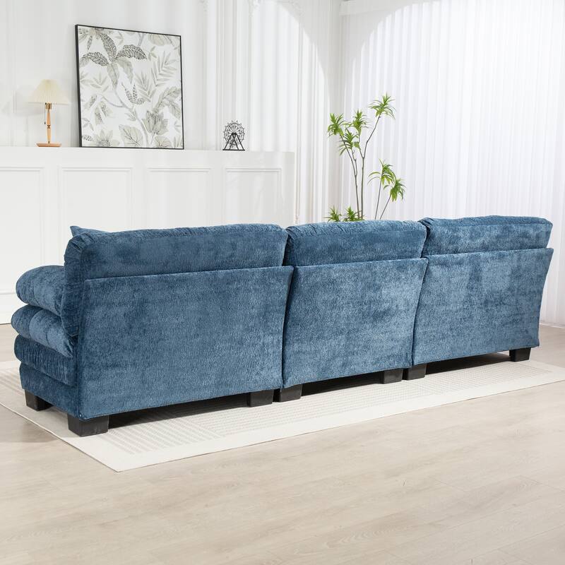 Modern 3 Seat L Shaped Modular Sectional Sofa with Chenille Upholstery and Ottoman for Living Room and Guest Room