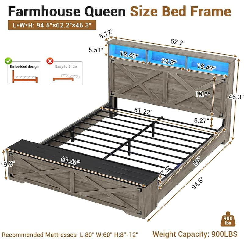 Bed Frame with Storage Ottoman Charging Station and Led Light
