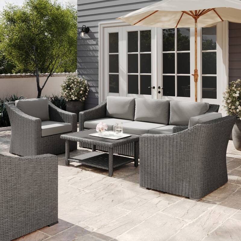 Martha Stewart 4pc Outdoor Rattan Wicker Patio Conversation Set with All-Weather Cushions - 33"W x 32"D x 29.5"H
