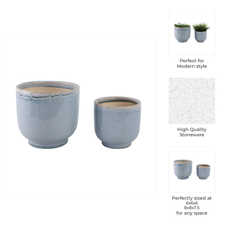 Stoneware Planters Drainage Holes and Glossy Glazed Finish (Set of 2)