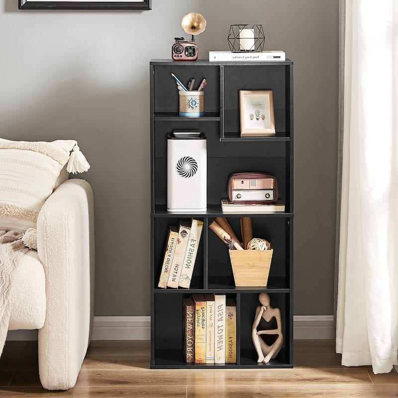 VECELO Modern Irregular Shape Tall Bookshelf Multi-Purpose Waterproof Vertical Horizontal Storage for Bedroom Living Room - Black