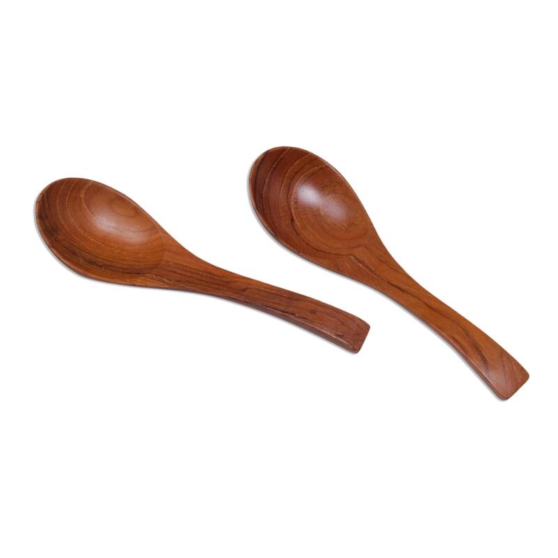 NOVICA Handmade Elegant Companions Teakwood Spoons (Pair) Indonesia - 6" H x 1.6" W x 0.8" D