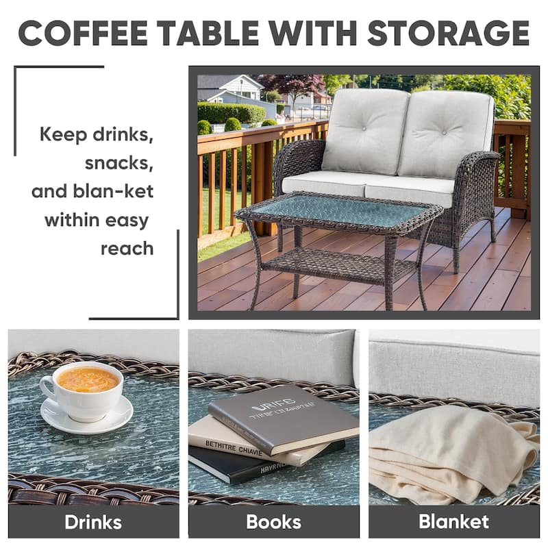 Outdoor Patio Loveseat Sofa with Coffee Table