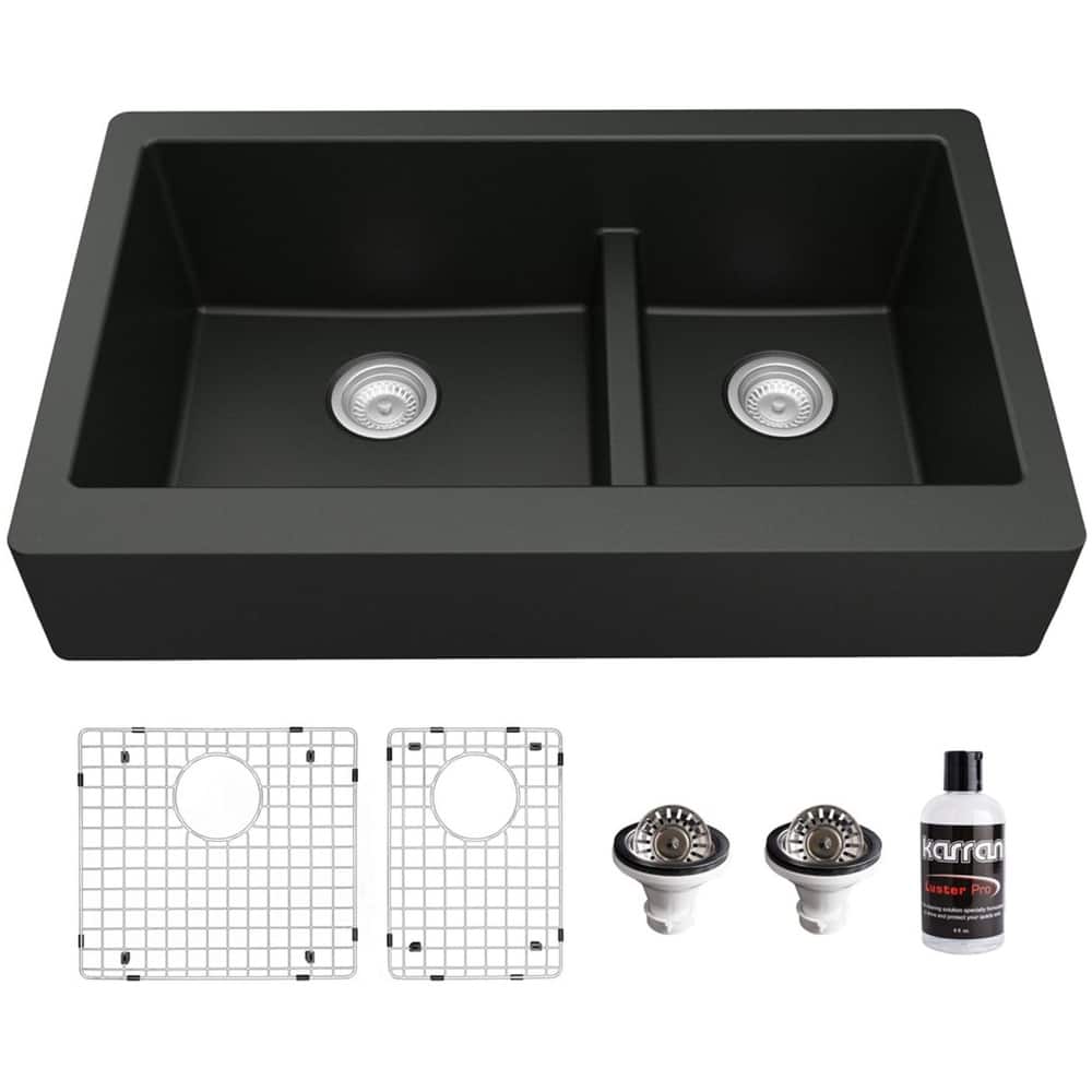Karran USA QAR-760-PK1 Quartz QAR 34" Farmhouse Double Basin Quartz