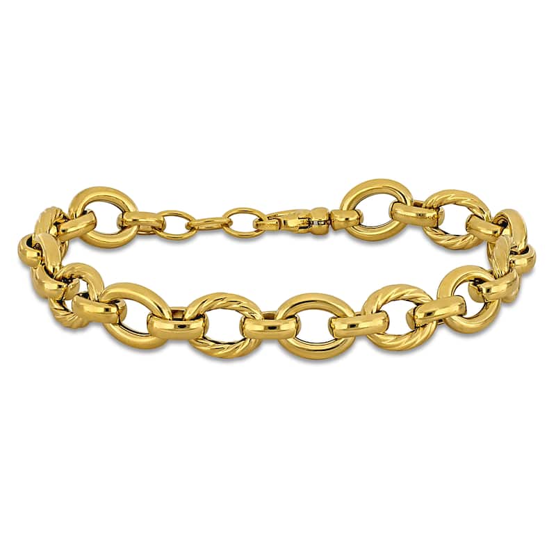 Miadora 9.5mm Twisted Polished Oval Link Bracelet 14K Yellow Gold