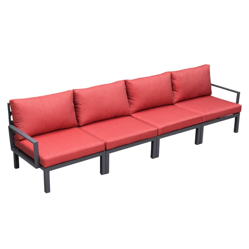 LeisureMod Hamilton 4-Piece Modern Patio Chair Polyester Upholstered Sofa for Indoor Outdoor Porch Garden Backyard Pool - Red
