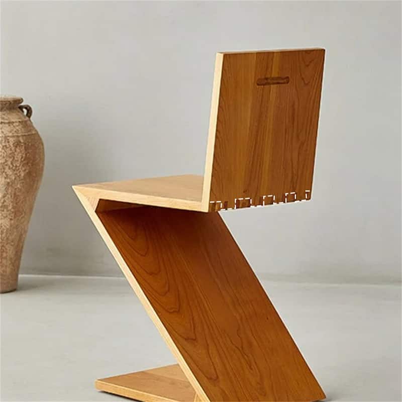 Z-shaped Solid Wood Backrest Dining Chair Creative Retro Single Seat