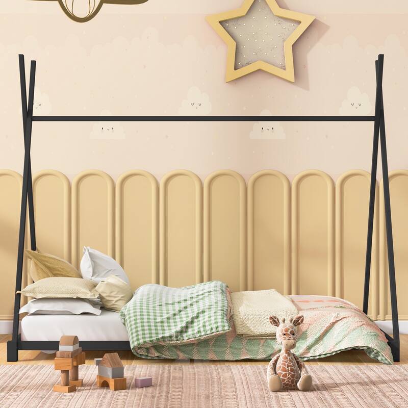 Twin Size Kids House Bed Tent Bed Frame with Triangle Structure, Fun Playhouse Design, No Box Spring Needed🛍️🛒